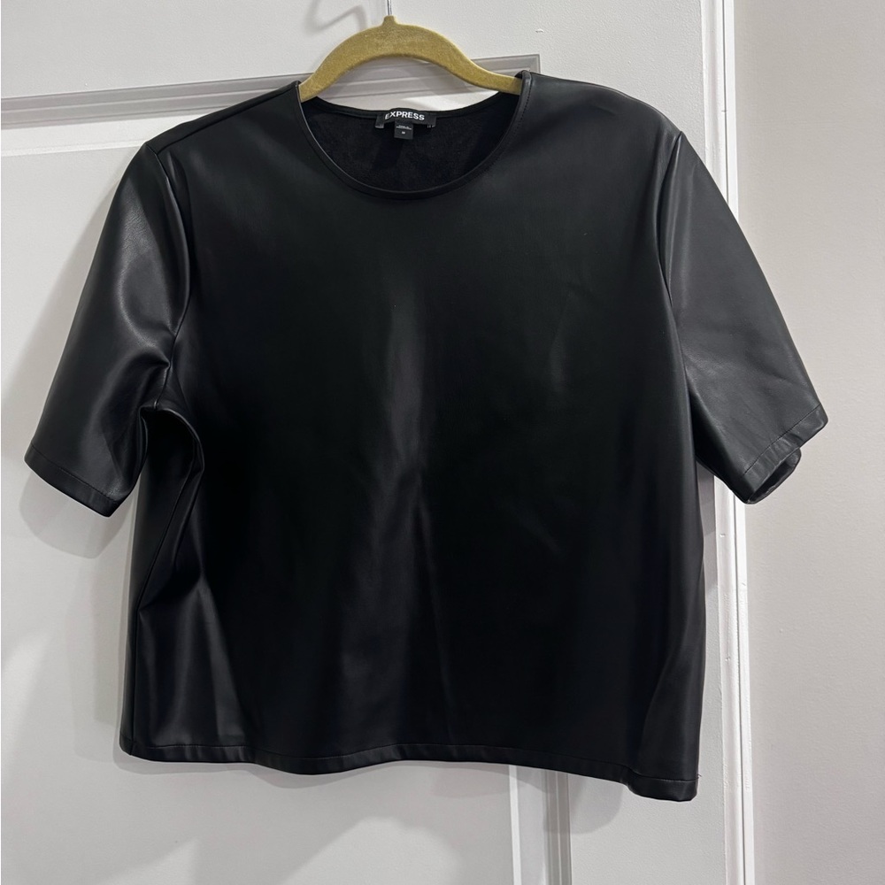 Express Black Faux Leather Short Sleeve Top